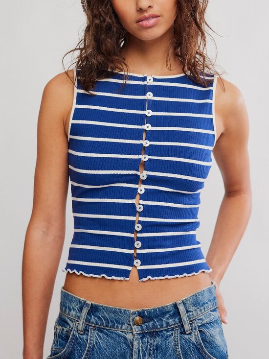 Free People Tops - FREE PEOPLE Tilly Striped Vest / Navy Combo